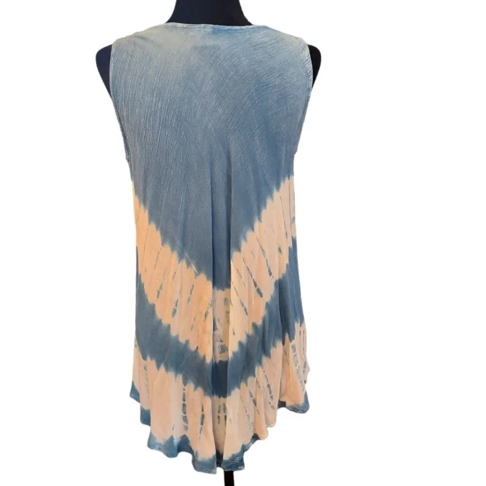 EMILY‎ STACY Swing Dress Swim Coverup Bohemian Embroidered TieDye sz M